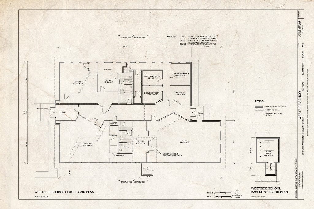 Blueprint First Floor Plan - Westside School, Corner of Washington Avenue and D Street, Las Vegas, Clark County, NV