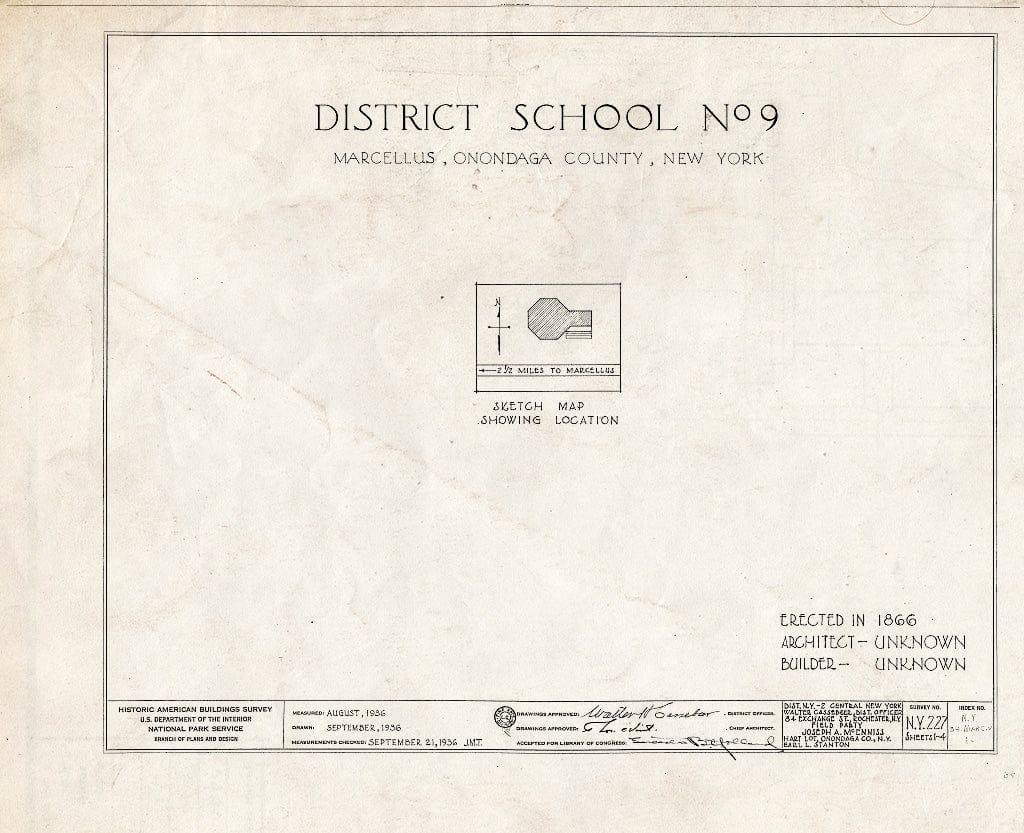 Blueprint 0. Cover Sheet - District School Number 9, Marcellus, Onondaga County, NY