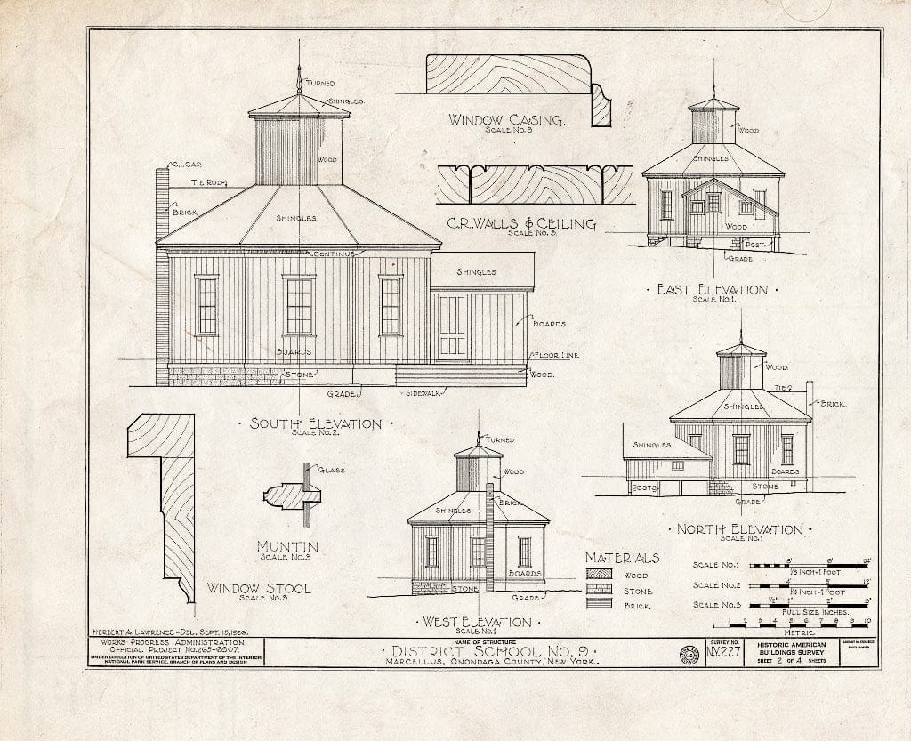 Blueprint 2. Elevations - District School Number 9, Marcellus, Onondaga County, NY