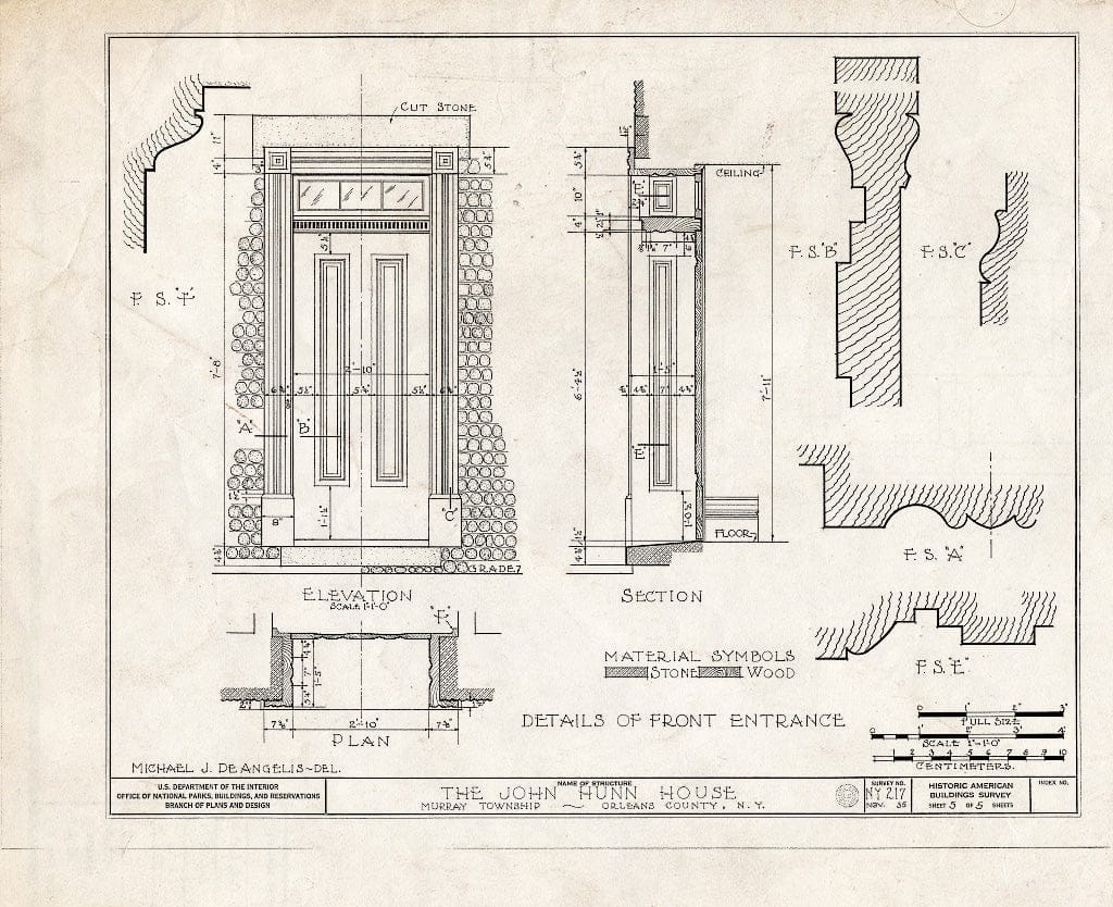 Blueprint 5. Front Entrance Details - John Hunn House, Ridge & East Holley Roads, Murray, Orleans County, NY