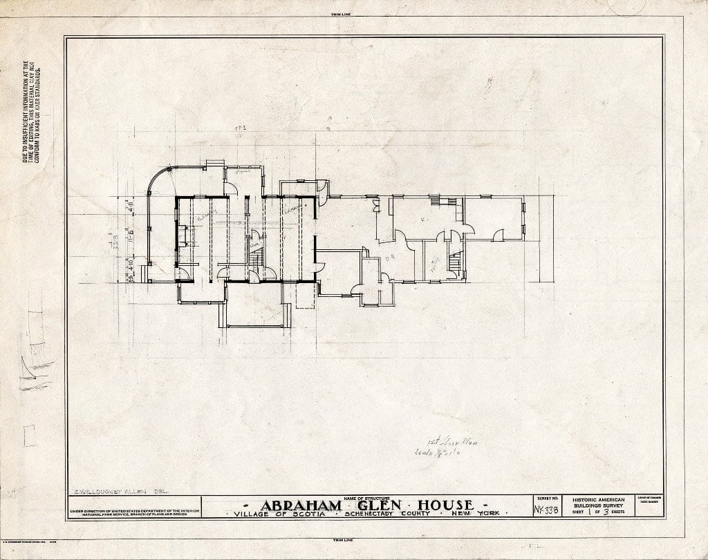 Blueprint First Floor Plan - Abraham Glen House, 14 Mohawk Avenue, Scotia, Schenectady County, NY