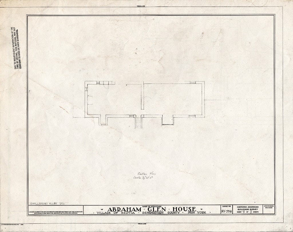 Blueprint Cellar Plan - Abraham Glen House, 14 Mohawk Avenue, Scotia, Schenectady County, NY